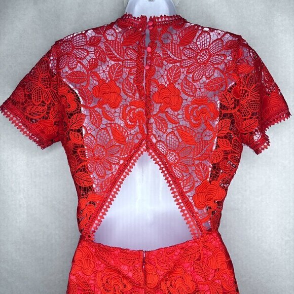 Lovers + Friends Mon Amor Red Lace Overlay Mini Dress - Size Medium - Picture 8 of 13